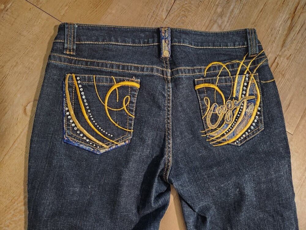 Vintage Logo Y2K Coogi Embellished Rhinestone Low Rise Straight Leg Jeans 9/10